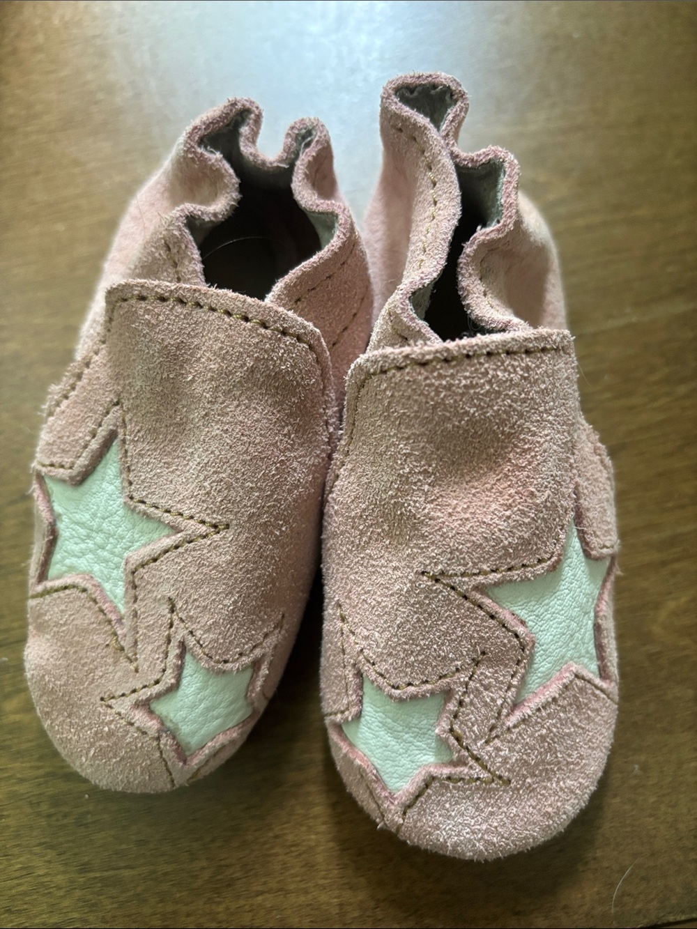 Minnetonka Pink Suede Baby Star Slip-On Shoes
